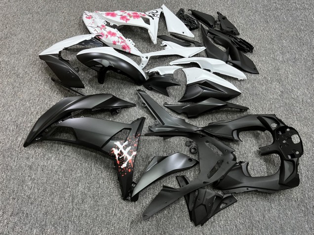 Purchase 2017-2019 Matte Black & White with Pink Cherry Blossom Split Kawasaki Ninja 650 EX650 Motorcycle Fairings UK