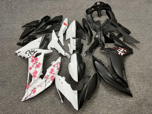 Purchase 2017-2019 Matte Black & White with Pink Cherry Blossom Split Kawasaki Ninja 650 EX650 Motorcycle Fairings UK