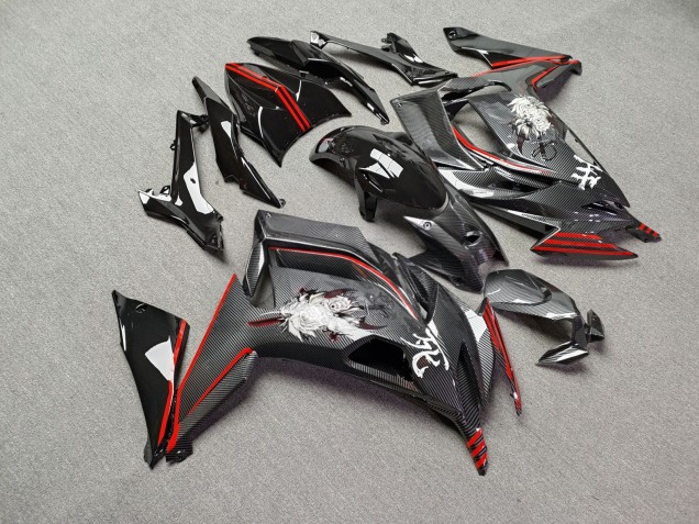 Purchase 2020-2026 Glossy Black & Red with Carbon Fiber Style Kawasaki Ninja 650 EX650 Motorcycle Fairings UK