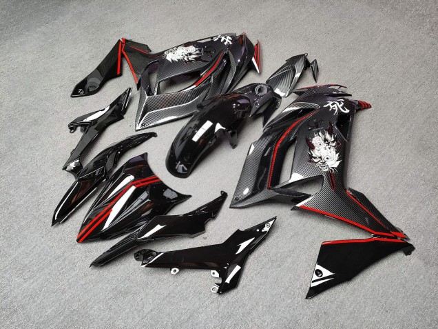 Purchase 2020-2026 Glossy Black & Red with Carbon Fiber Style Kawasaki Ninja 650 EX650 Motorcycle Fairings UK