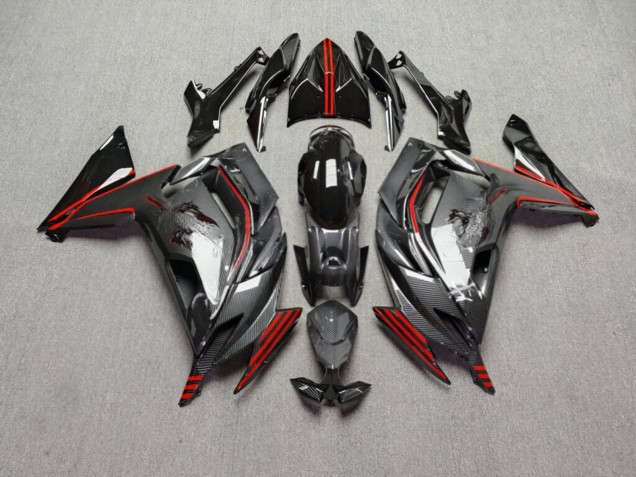 Purchase 2020-2026 Glossy Black & Red with Carbon Fiber Style Kawasaki Ninja 650 EX650 Motorcycle Fairings UK