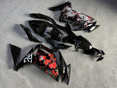 Purchase 2020-2026 Glossy Black with White Dragon & Red Cherry Blossom Kawasaki Ninja 650 EX650 Motorcycle Fairings UK