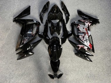 Purchase 2020-2026 Glossy Black with White Dragon & Red Cherry Blossom Kawasaki Ninja 650 EX650 Motorcycle Fairings UK