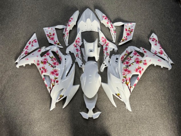 Purchase 2020-2026 Glossy White with Pink Cherry Blossom Kawasaki Ninja 650 EX650 Motorcycle Fairings UK