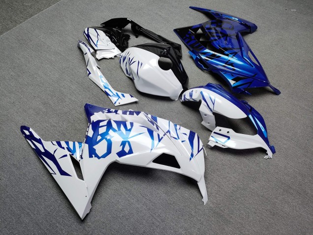 Purchase 2013-2017 Glossy Blue & White with Black Shattered Split Kawasaki Ninja 300 EX300 Motorcycle Fairings UK