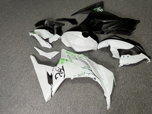 Purchase 2013-2017 Matte Black White with Green Cherry Blossom Split Kawasaki Ninja 300 EX300 Motorcycle Fairings UK