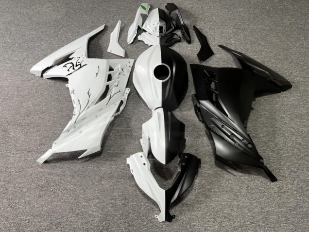 Purchase 2013-2017 Matte Black White with Green Cherry Blossom Split Kawasaki Ninja 300 EX300 Motorcycle Fairings UK