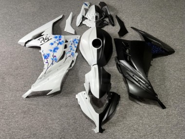 Purchase 2013-2017 Matte Black White with Blue Cherry Blossom Split Kawasaki Ninja 300 EX300 Motorcycle Fairings UK