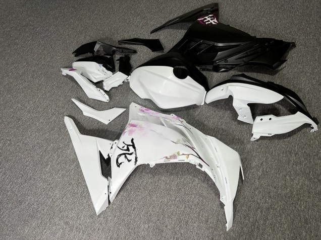 Purchase 2013-2017 Matte Black White with Pink Cherry Blossom Split Kawasaki Ninja 300 EX300 Motorcycle Fairings UK
