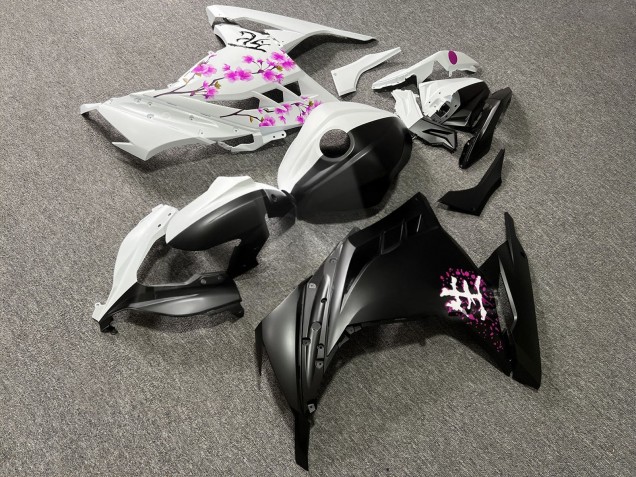 Purchase 2013-2017 Matte Black White with Pink Cherry Blossom Split Kawasaki Ninja 300 EX300 Motorcycle Fairings UK