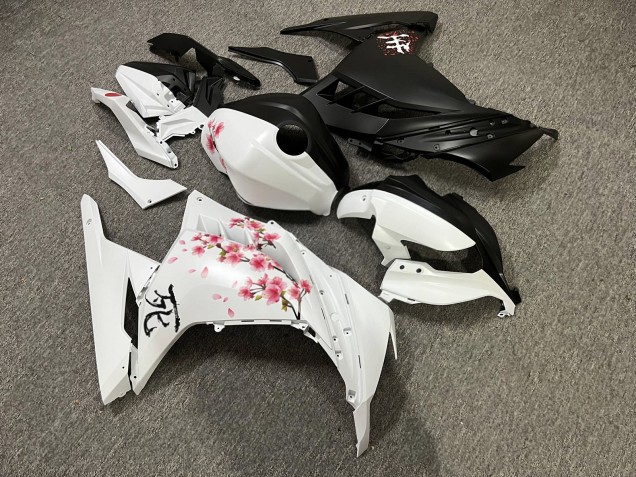 Purchase 2013-2017 Matte Black & White with Pink Cherry Blossom Split Kawasaki Ninja 300 EX300 Motorcycle Fairings UK