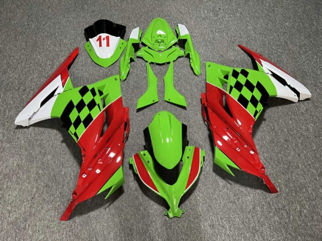 Purchase 2013-2017 Glossy Light Green & Red with Black & White Kawasaki Ninja 300 EX300 Motorcycle Fairings UK