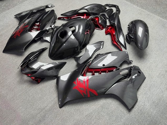 Purchase 2021-2025 Glossy Carbon Fiber Style with Red Suzuki GSXR 1300 Hayabusa Motorcycle Fairings UK