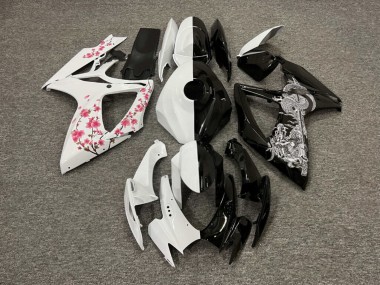 Purchase 2006-2007 Glossy Black & White with Pink Cherry Blossom & White Dragon Split Suzuki GSXR 600/GSXR 750 Motorcycle Fairings UK