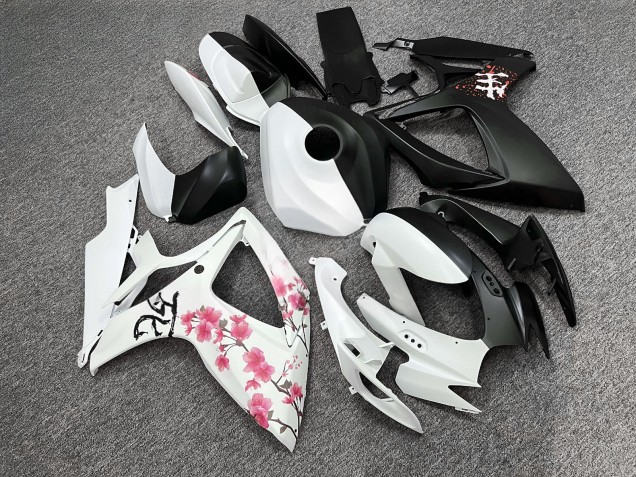 Purchase 2006-2007 Matte Black & White with Pink Cherry Blossom Split Suzuki GSXR 600/GSXR 750 Motorcycle Fairings UK