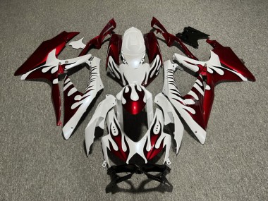 Purchase 2008-2010 Glossy Pearl White Candy Red Flame Suzuki GSXR 600/GSXR 750 Motorcycle Fairings UK