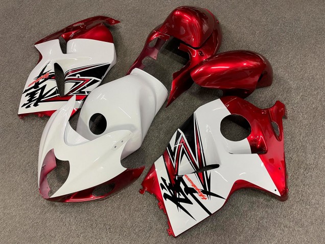 Purchase 1996-2007 Glossy White Candy Red Suzuki GSXR 1300 Hayabusa Motorcycle Fairings UK