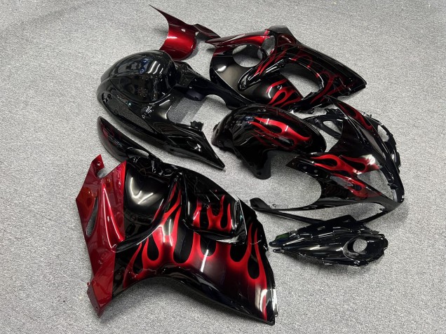 Purchase 2008-2020 Glossy Black Red Flame Suzuki GSXR 1300 Hayabusa Motorcycle Fairings UK