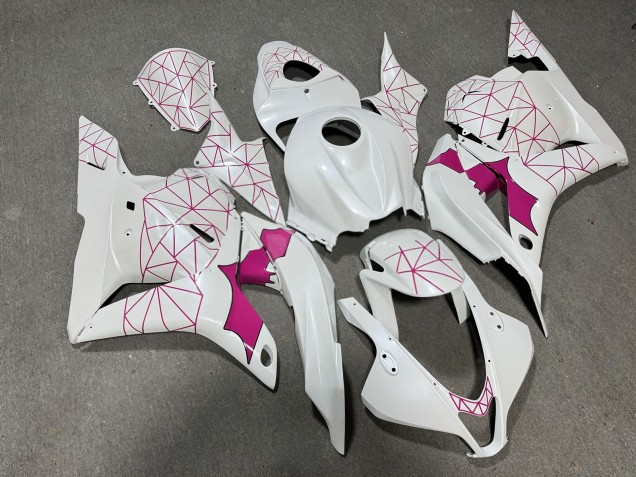 Purchase 2009-2012 Glossy White & Pink Pattern Honda CBR600RR Motorcycle Fairings UK
