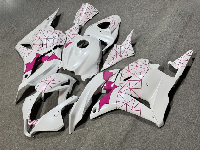 Purchase 2009-2012 Glossy White & Pink Pattern Honda CBR600RR Motorcycle Fairings UK