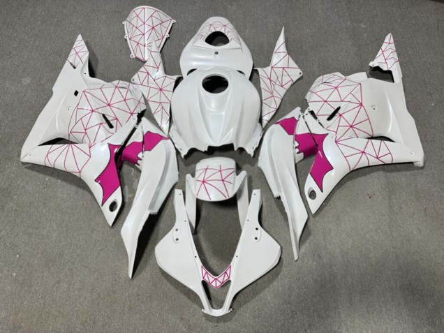 Purchase 2009-2012 Glossy White & Pink Pattern Honda CBR600RR Motorcycle Fairings UK