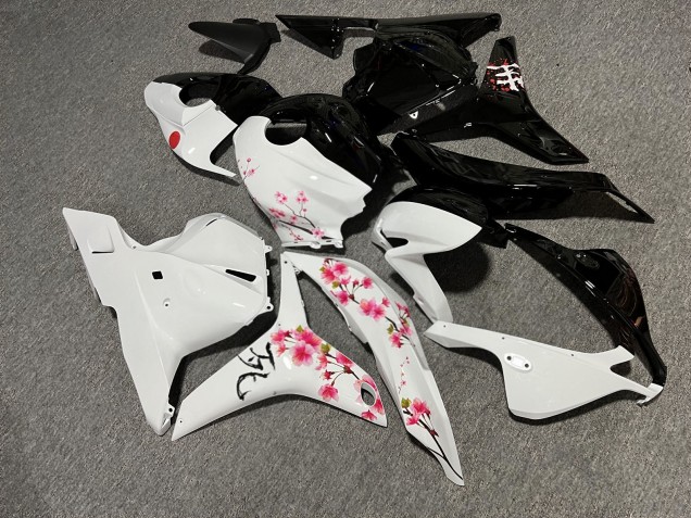 Purchase 2009-2012 Glossy Black White with Pink Cherry Blossom Split Honda CBR600RR Motorcycle Fairings UK