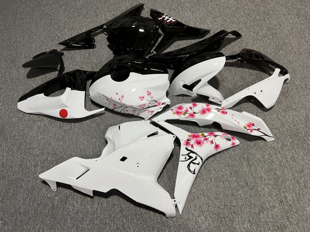 Purchase 2009-2012 Glossy Black White with Pink Cherry Blossom Split Honda CBR600RR Motorcycle Fairings UK