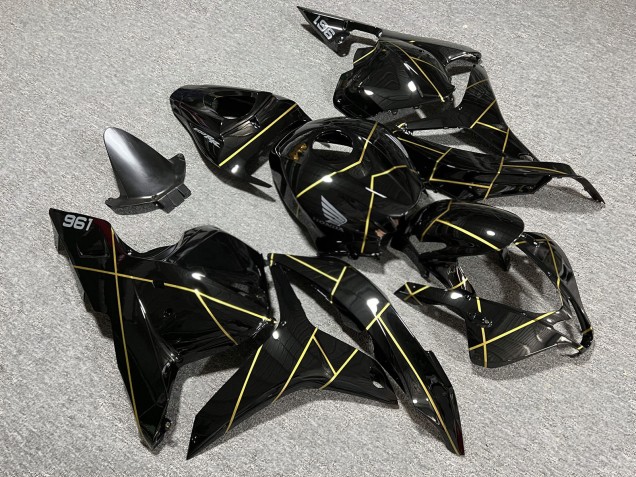 Purchase 2009-2012 Glossy Black with Gold Stripe Honda CBR600RR Motorcycle Fairings UK