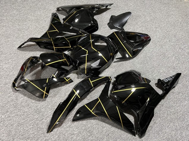 Purchase 2009-2012 Glossy Black with Gold Stripe Honda CBR600RR Motorcycle Fairings UK