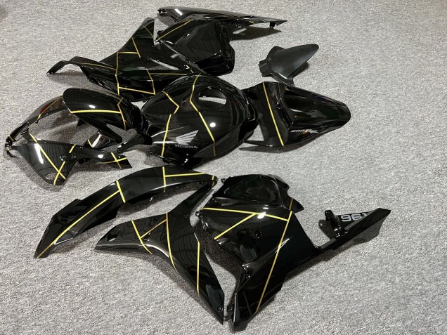 Purchase 2009-2012 Glossy Black with Gold Stripe Honda CBR600RR Motorcycle Fairings UK
