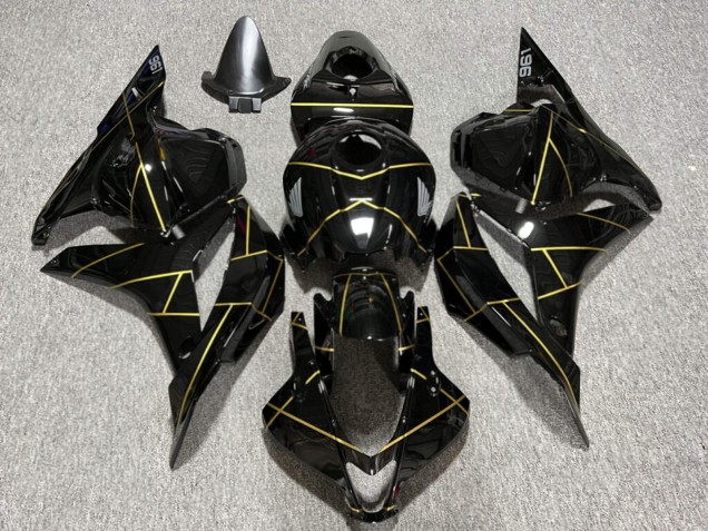 Purchase 2009-2012 Glossy Black with Gold Stripe Honda CBR600RR Motorcycle Fairings UK