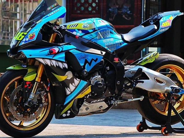 Purchase 2015-2019 Blue Yellow Shark Yamaha YZF R1 Motorcycle Fairings UK