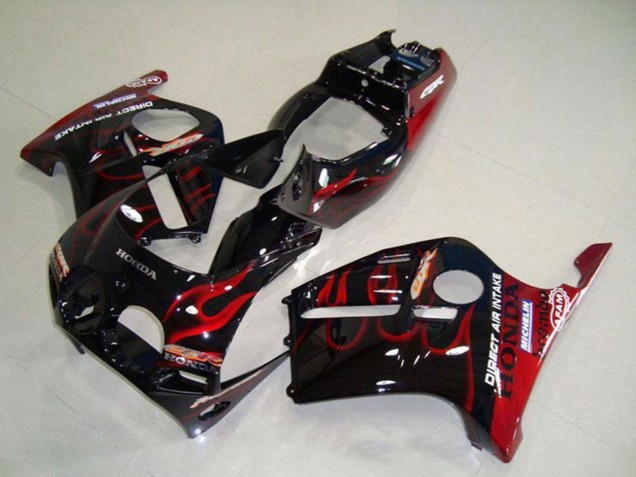 Purchase 1988-1989 Glossy Black Red Flame Honda CBR250RR MC19 Motorcycle Fairings UK