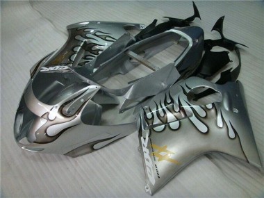 Purchase 1996-2007 Silver Black Flame Honda CBR1100XX Blackbird Motorcycle Fairing UK