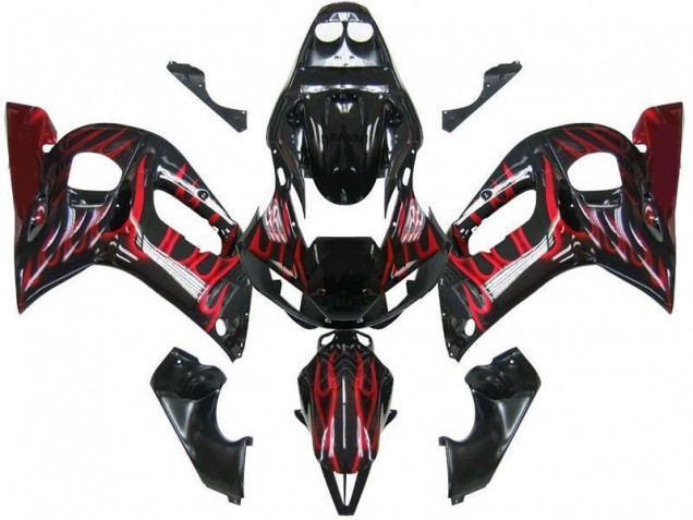 Purchase 1998-2002 Black Red Flame Yamaha YZF R6 Replacement Fairings UK