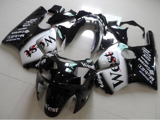 Purchase 2000-2001 Glossy Black White West Kawasaki ZX12R Motorcycle Fairings UK