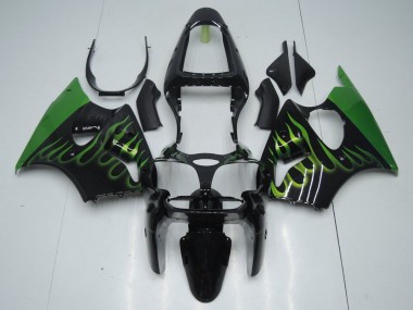 Purchase 2000-2002 Black with Green Flame Kawasaki ZX6R Motorcycle Fairings UK