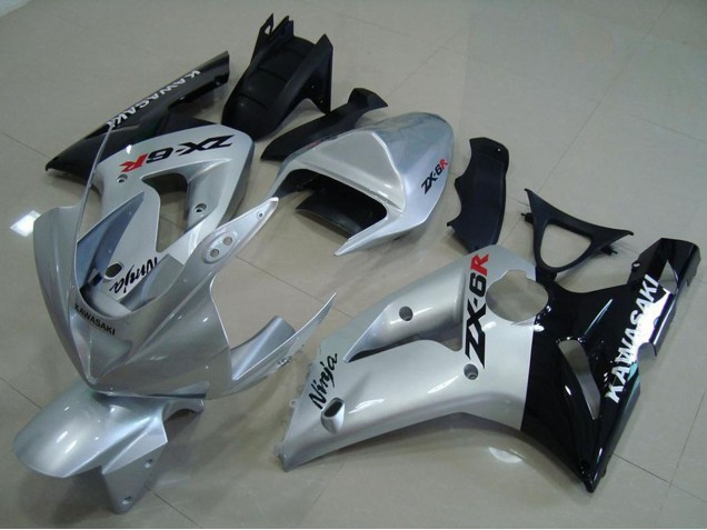 Purchase 2003-2004 Silver Glossy Black Kawasaki ZX6R Motorcycle Fairings UK