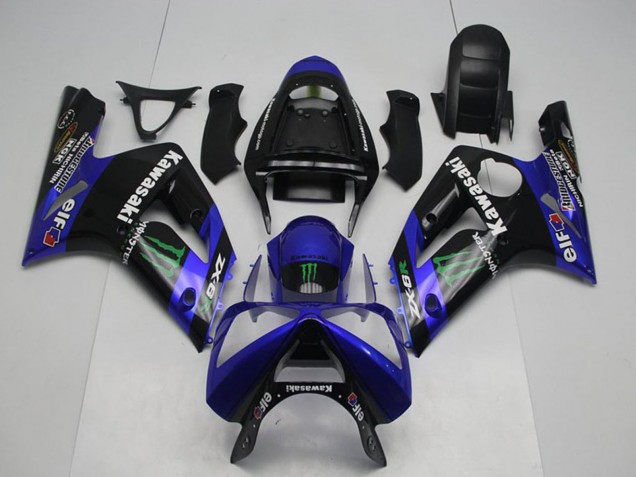 Purchase 2003-2004 Glossy Black Blue Green Monster Kawasaki ZX6R Motorcycle Fairings UK