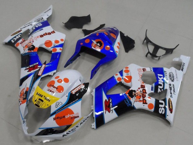Purchase 2003-2004 White Blue Red Yellow Pepe Phone Suzuki GSXR 1000 Motorcycle Fairings UK
