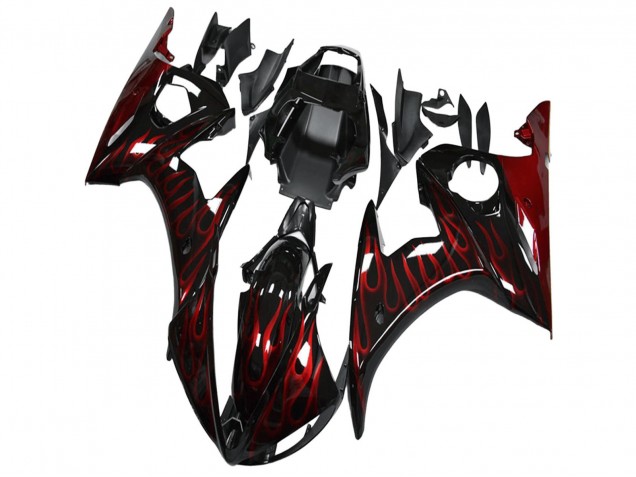 Purchase 2003-2004 Glossy Black Red Flame Yamaha YZF R6 Motorcycle Fairing UK