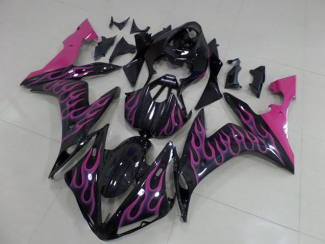 Purchase 2004-2006 Glossy Black Pink Flame Yamaha YZF R1 Motorcycle Fairings UK