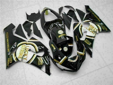 Purchase 2005-2006 Glossy Black White Gold Lucky Strike Kawasaki ZX6R Motorcycle Fairings UK