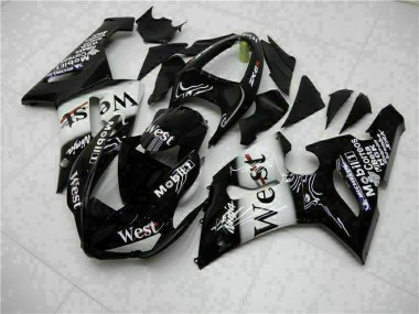 Purchase 2005-2006 Glossy Black White West Kawasaki ZX6R Motorcycle Fairings UK