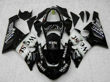 Purchase 2005-2006 Glossy Black White West Kawasaki ZX6R Motorcycle Fairings UK