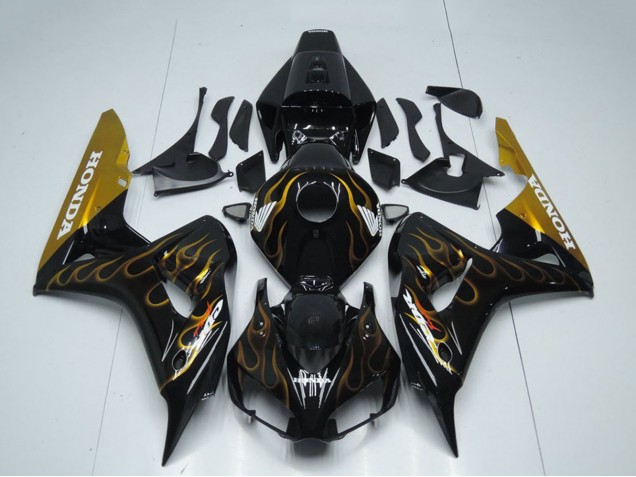Purchase 2006-2007 Glossy Black Gold Flame Honda CBR1000RR Motorcycle Fairing UK