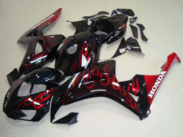 Purchase 2006-2007 Glossy Black Red Flame Honda CBR1000RR Motorcycle Fairing Kits UK