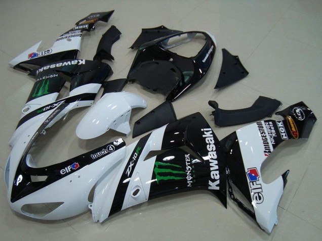 Purchase 2006-2007 White Glossy Black Green Elf Monster Kawasaki ZX10R Motorcycle Fairings UK
