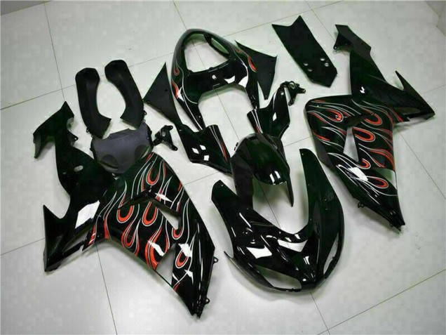 Purchase 2006-2007 Glossy Black Red Flame Kawasaki ZX10R Motorcycle Fairing Kits UK
