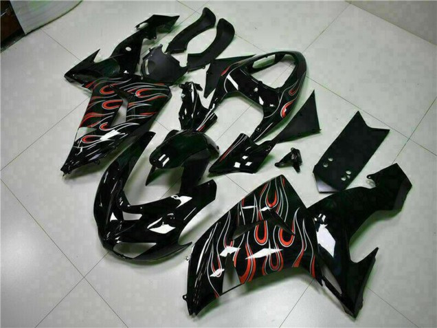 Purchase 2006-2007 Glossy Black Red Flame Kawasaki ZX10R Motorcycle Fairing Kits UK